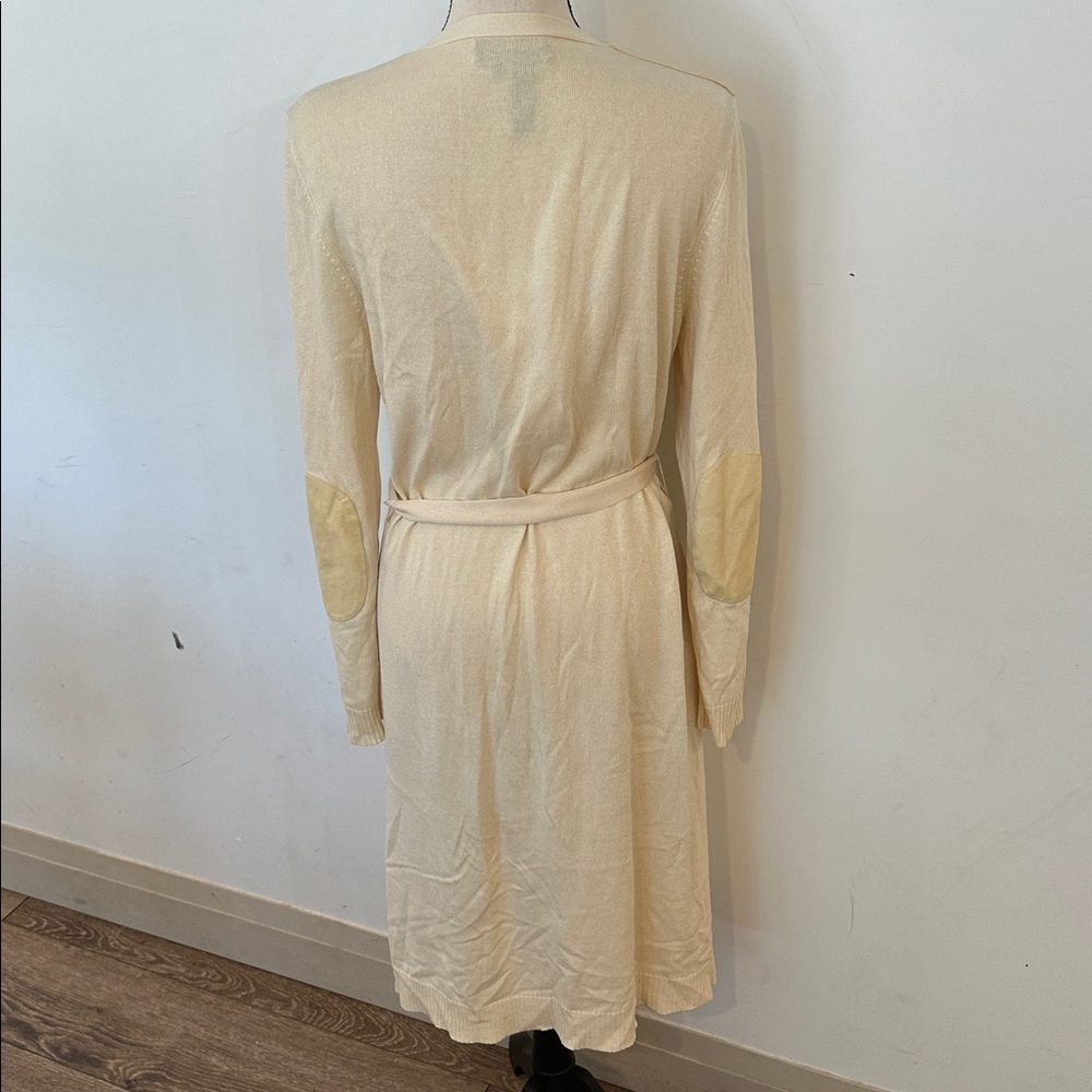 Ralph Lauren Vintage Silk Cashmere Leather Cream Knit Cardigan Old Money Large - Picture 4 of 9